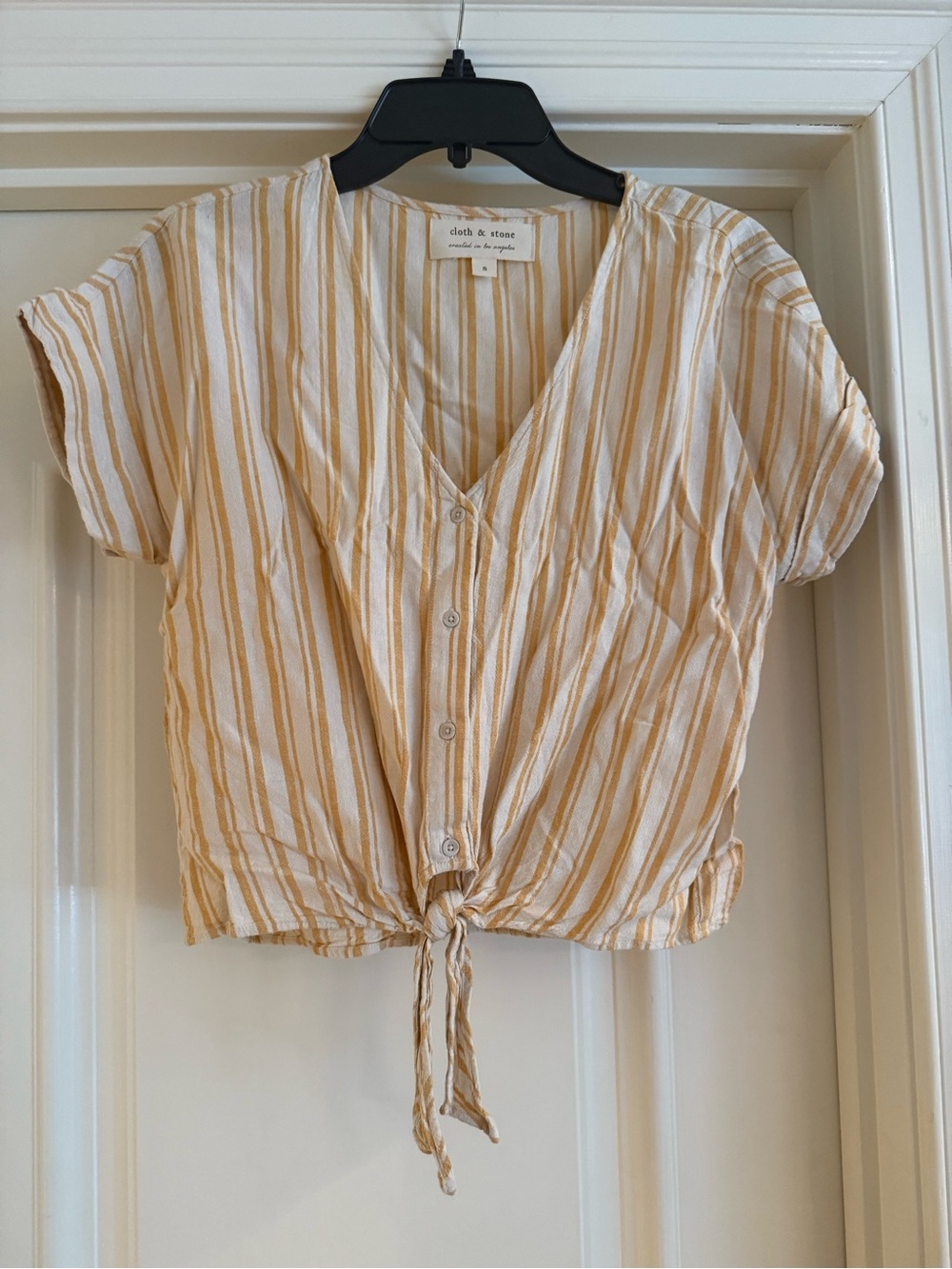 cloth & stone Yellow Stripe Tie-Front V-Neck Top